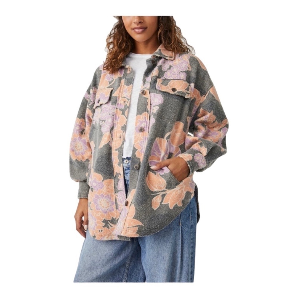 NEW Free People Ruby Jacket Oversized Shirt Shacket Charcoal Combo - Large - Picture 2 of 10